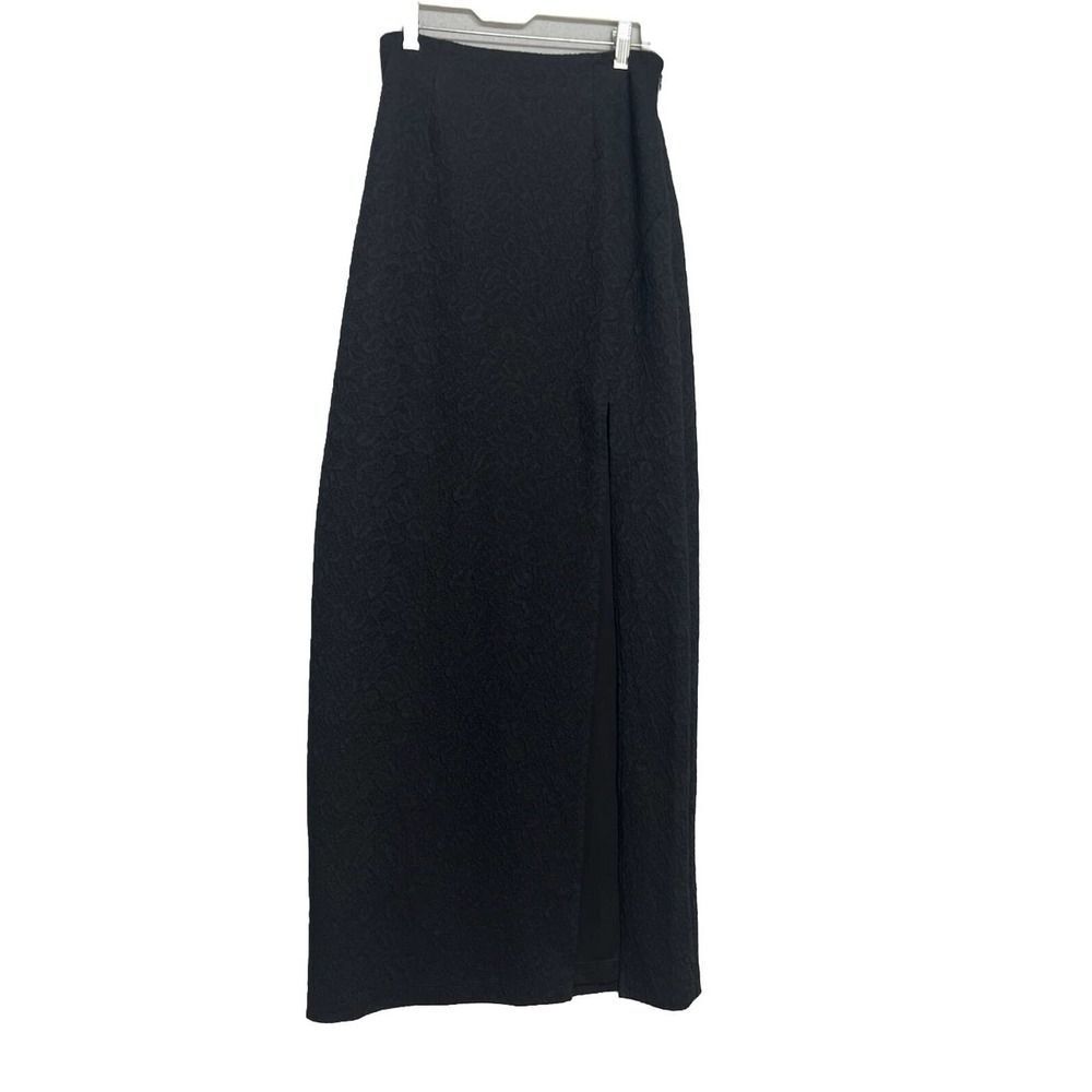 New Free People Midi Black Pull On Floral Front Slit Pencil Skirt ~Size 4